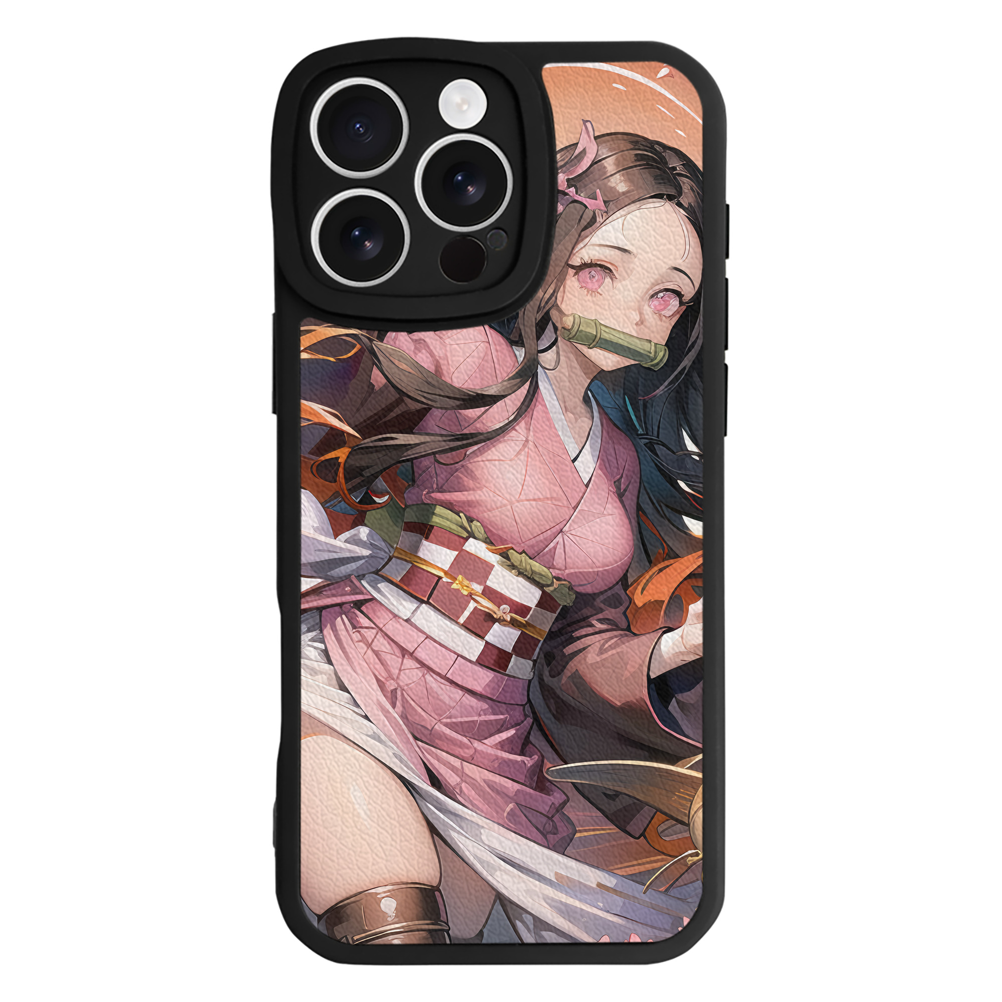 （画像用） 鬼滅の刃（きめつのやいば）竈門 禰󠄀豆子／かまど ねずこ Kamado Nezuko 【iPhone 16シリーズ対応】シリコンスマホケース（レザー調） 材質：シリコン